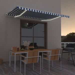 vidaXL Copertină retractabilă manual, albastru și alb, 400x350 cm imagine