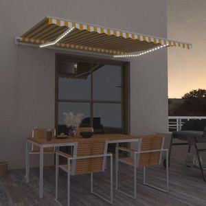 vidaXL Copertină retractabilă manual cu LED, galben și alb, 400x350 cm imagine