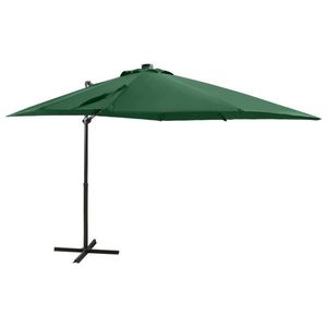 vidaXL Umbrelă suspendată cu stâlp și LED-uri, verde, 250 cm imagine