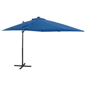 vidaXL Umbrelă în consolă cu stâlp și LED-uri, albastru azur, 250 cm imagine