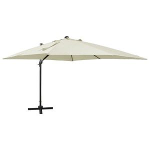 vidaXL Umbrelă suspendată cu stâlp și LED-uri, nisipiu, 300 cm imagine