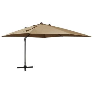 vidaXL Umbrelă suspendată cu stâlp și LED-uri, gri taupe, 300 cm imagine