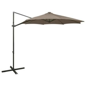 vidaXL Umbrelă în consolă cu stâlp și LED-uri, taupe, 300 cm imagine