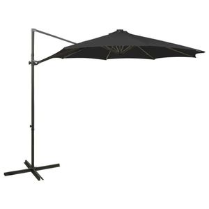 vidaXL Umbrelă suspendată cu stâlp și LED-uri, negru, 300 cm imagine