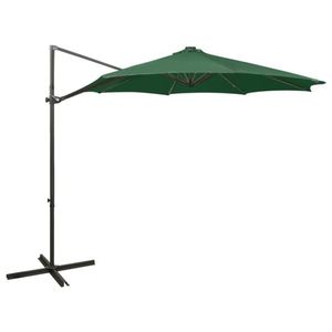 vidaXL Umbrelă suspendată cu stâlp și LED-uri, verde, 300 cm imagine