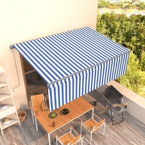 vidaXL Copertină retractabilă automat cu stor, albastru&alb, 4, 5x3 m imagine