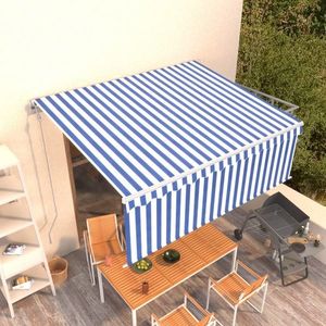 vidaXL Copertină retractabilă automat cu stor, albastru&alb, 4, 5x3 m imagine