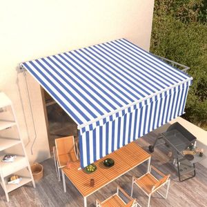 vidaXL Copertină retractabilă automat cu stor, albastru & alb, 4x3 m imagine