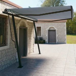 vidaXL Copertină retractabilă automat, cu stâlpi, albastru/alb 4, 5x3 m imagine