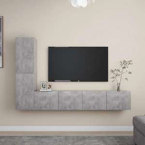 vidaXL Set de dulapuri TV, 4 piese, gri beton, lemn prelucrat imagine