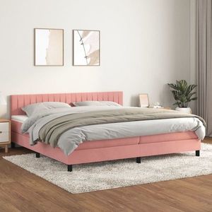 vidaXL Pat box spring cu saltea, roz, 200x200 cm, catifea imagine