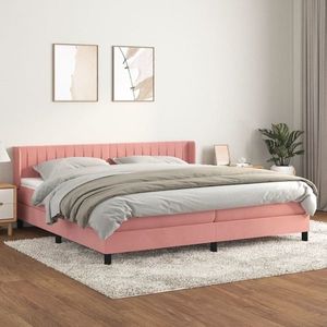 vidaXL Pat box spring cu saltea, roz, 200x200 cm, catifea imagine