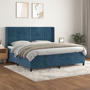 vidaXL Pat box spring cu saltea, albastru închis, 200x200 cm, catifea imagine