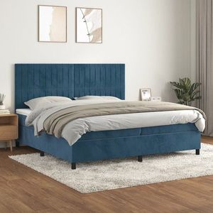 vidaXL Pat box spring cu saltea, albastru închis, 200x200 cm, catifea imagine