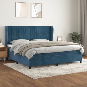 vidaXL Pat box spring cu saltea, albastru închis, 200x200 cm, catifea imagine