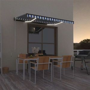 vidaXL Copertină retractabilă manual LED, albastru și alb, 350x250 cm imagine