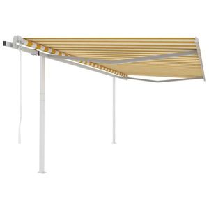 vidaXL Copertină retractabilă automat, cu stâlpi, galben&alb, 4, 5x3 m imagine