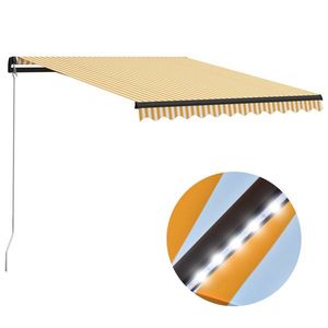 vidaXL Copertină retractabilă manual cu LED, galben/alb, 300 x 250 cm imagine