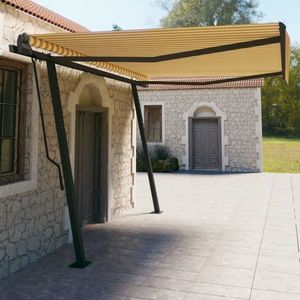 vidaXL Copertină retractabilă automat, cu stâlpi, galben/alb, 4, 5x3 m imagine