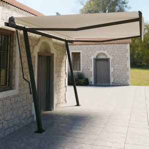 vidaXL Copertină retractabilă automat, cu stâlpi, crem, 4, 5x3 m imagine