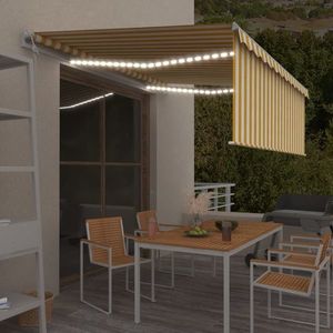 vidaXL Copertină automată cu stor&LED&senzor vânt galben&alb, 4, 5x3 cm imagine