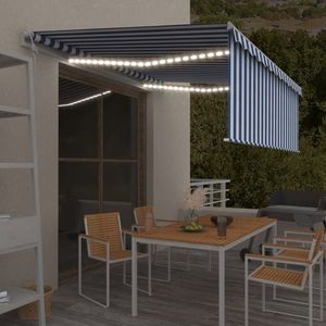 vidaXL Copertină automată stor&LED&senzor vânt albastru&alb 4, 5x3 cm imagine