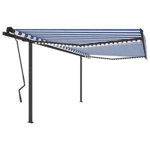 vidaXL Copertină retractabilă manual, cu LED, albastru & alb 4, 5x3, 5 m imagine