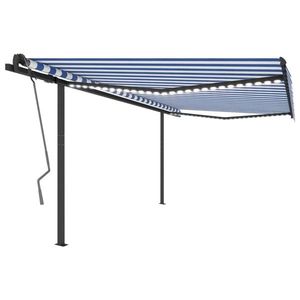 vidaXL Copertină retractabilă manual cu LED, albastru & alb, 4x3, 5 m imagine