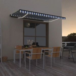 vidaXL Copertină retractabilă manual cu LED, albastru/alb, 400x350 cm imagine