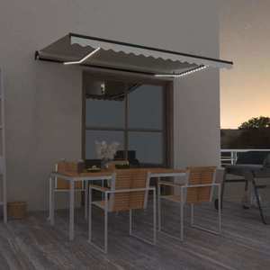 vidaXL Copertină retractabilă manuală, cu LED, crem, 400x350 cm imagine