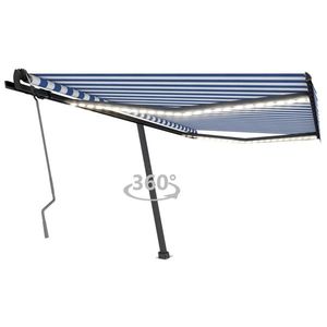 vidaXL Copertină retractabilă manual cu LED, albastru&alb, 450x350 cm imagine