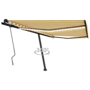 vidaXL Copertină retractabilă manual cu LED, galben și alb, 450x350 cm imagine