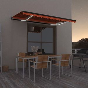 vidaXL Copertină retractabilă manual, LED, portocaliu/ maro 450x350 cm imagine