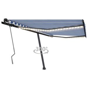 vidaXL Copertină retractabilă manual cu LED, albastru/alb, 400x350 cm imagine