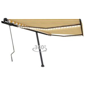 vidaXL Copertină retractabilă manual cu LED, galben și alb, 400x350 cm imagine