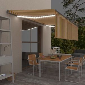 vidaXL Copertină retractabilă automat stor&LED&senzor galben&alb 5x3m imagine