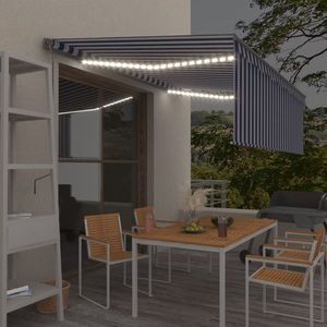 vidaXL Copertină automată stor&LED&senzor vânt, albastru&alb 4, 5x3 cm imagine