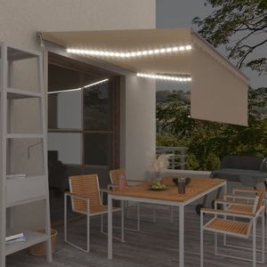 vidaXL Copertină automată cu stor senzor vânt LED, crem, 4, 5x3 m imagine