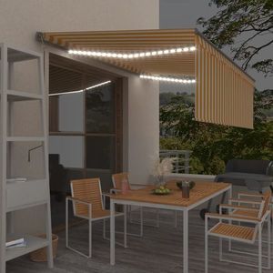 vidaXL Copertină automată cu stor&LED&senzor vânt galben&alb, 4, 5x3 cm imagine