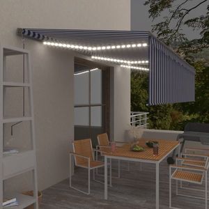 vidaXL Copertină automată cu stor&LED&senzor vânt, albastru/alb, 6x3 m imagine