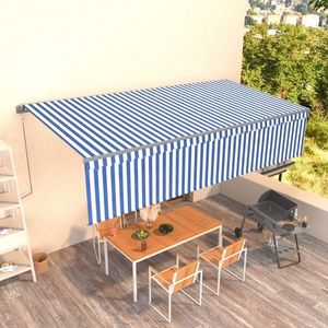 vidaXL Copertină retractabilă automat cu stor, albastru&alb, 6x3 m imagine