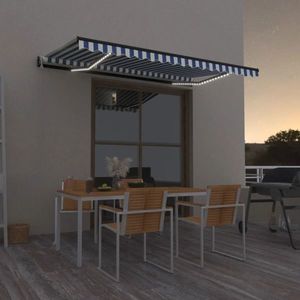 vidaXL Copertină automată cu senzor vânt&LED, albastru/alb, 450x300 cm imagine