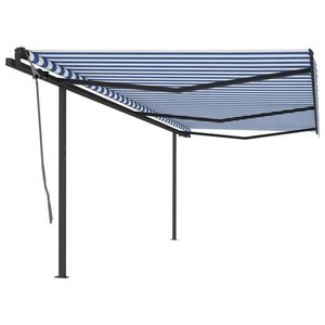 vidaXL Copertină retractabilă automat, cu stâlpi, albastru&alb, 6x3 m imagine