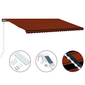 vidaXL Copertină retractabilă senzor vânt & LED oranj/maro, 600x300 cm imagine