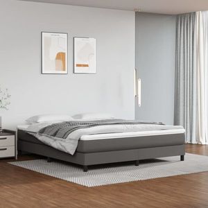 vidaXL Pat box spring cu saltea, gri, 180x200 cm, piele ecologică imagine