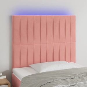 vidaXL Tăblie de pat cu LED, roz, 100x5x118/128 cm, catifea imagine