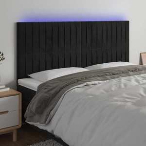 vidaXL Tăblie de pat cu LED, negru, 183x16x118/128 cm, catifea imagine