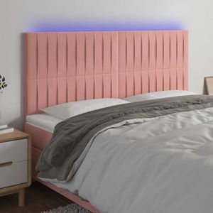 vidaXL Tăblie de pat cu LED, roz, 200x5x118/128 cm, catifea imagine