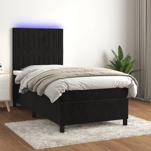 vidaXL Pat continental cu saltea și LED, negru, 80x200 cm, catifea imagine