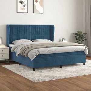 vidaXL Pat box spring cu saltea, albastru închis, 180x200 cm, catifea imagine